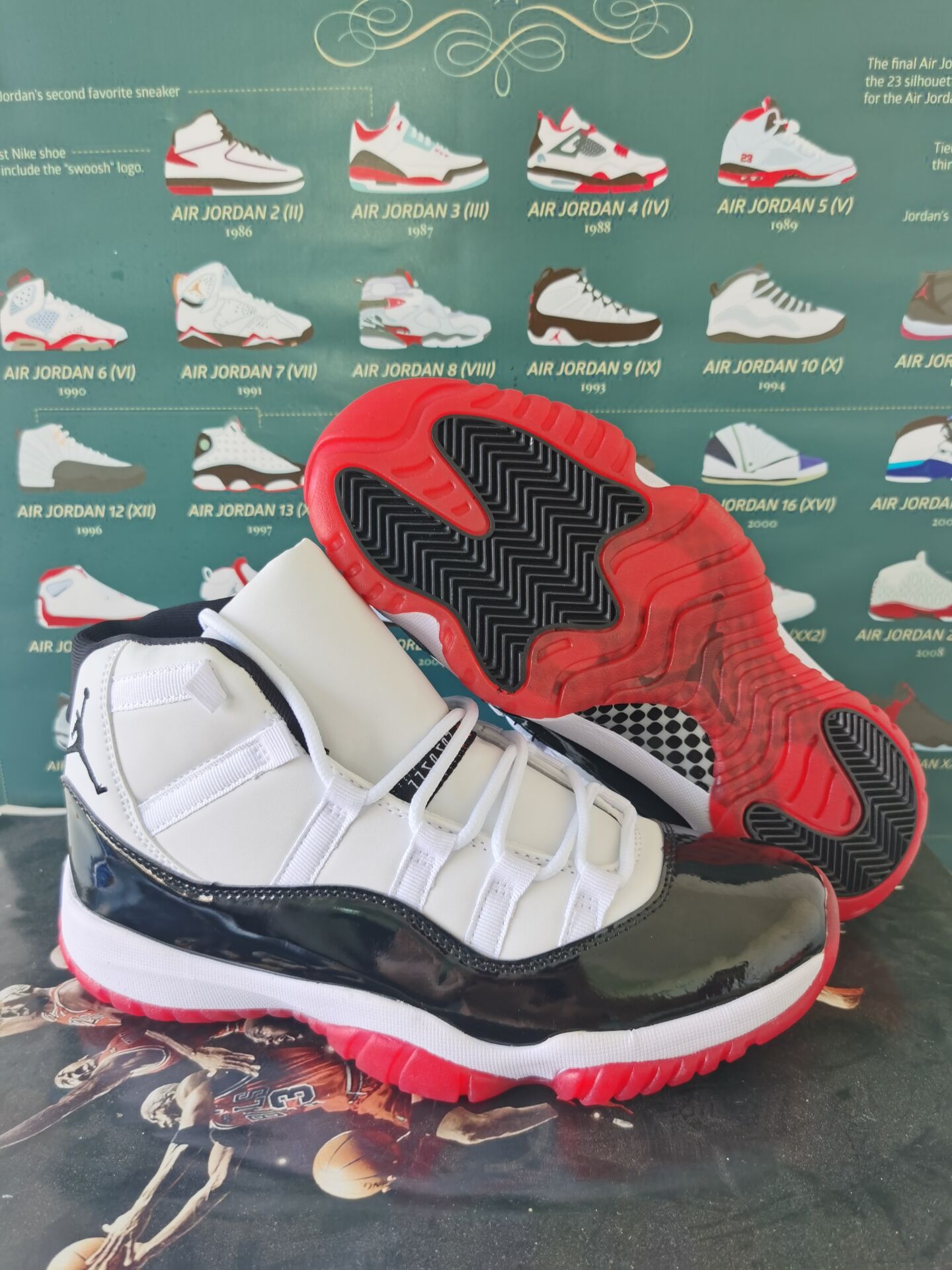 Original Air Jordan 11 High White Black Red